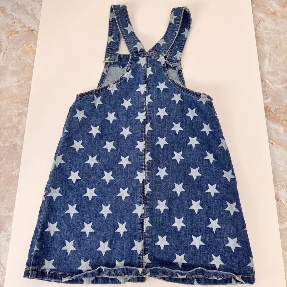 Wonder Nation Denim Jumper Girls 5T Blue White Star Print Button Front Dress